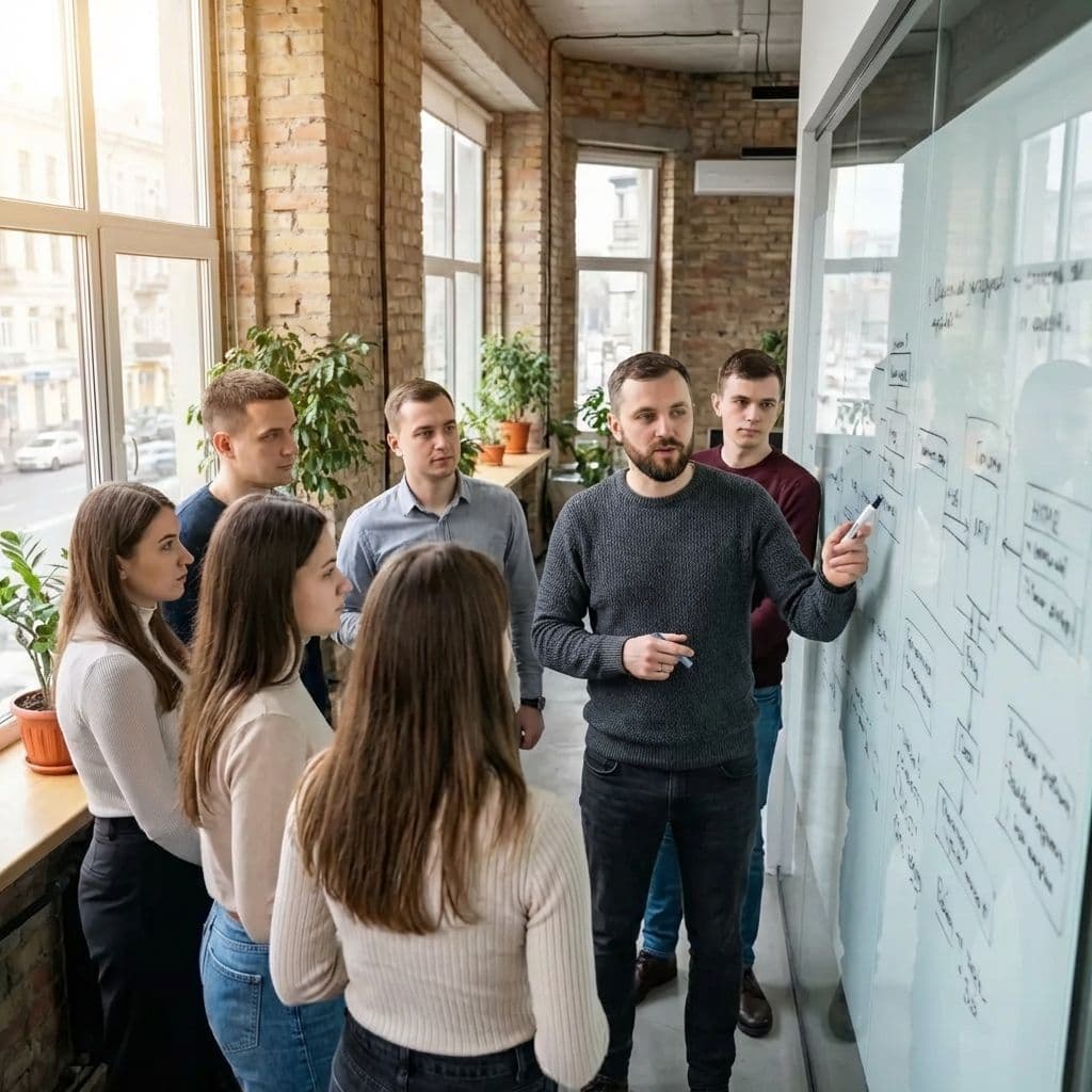 Architecture session at the Kyiv engineering hub — system design and scalability planning.